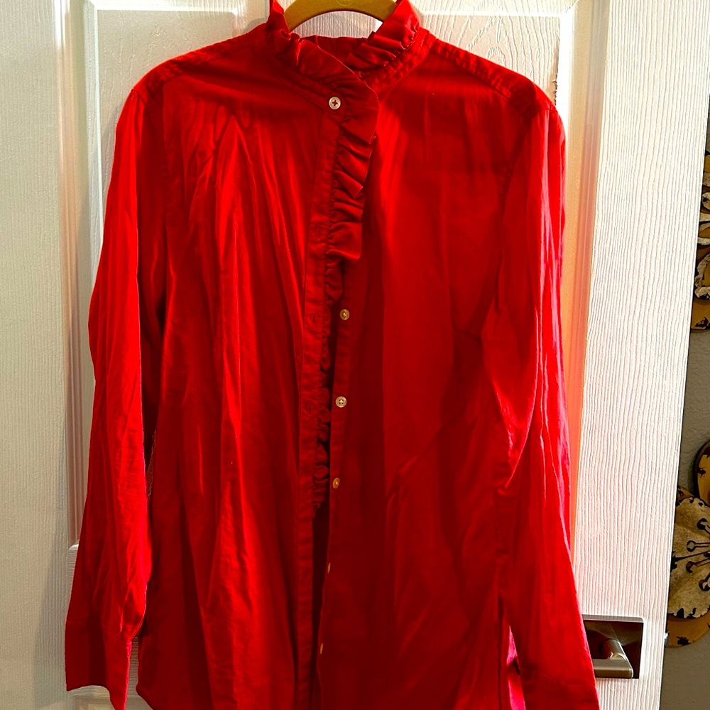 Banana Republic ruffle long sleeve cotton top